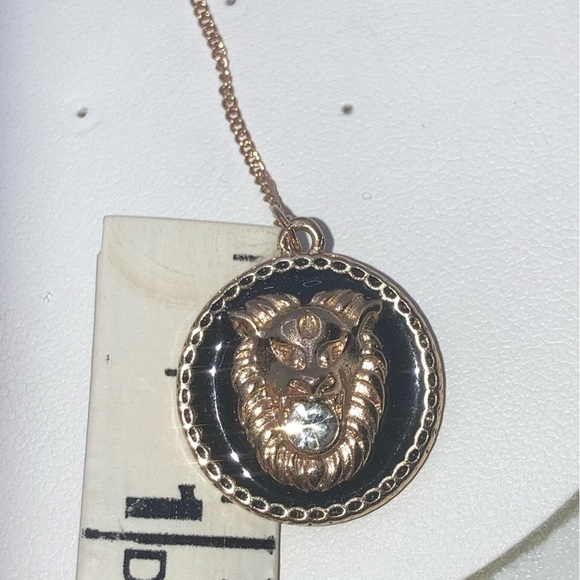 Vtg Gold Tone Black Enamel Rhinestone Lion Coin Threader Earrings 2.9” - Picture 5 of 6